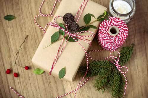 Wrapped Christmas present on the Table