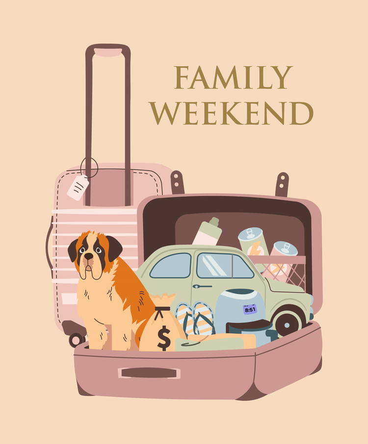 Illustration of a dog in a suitcase 